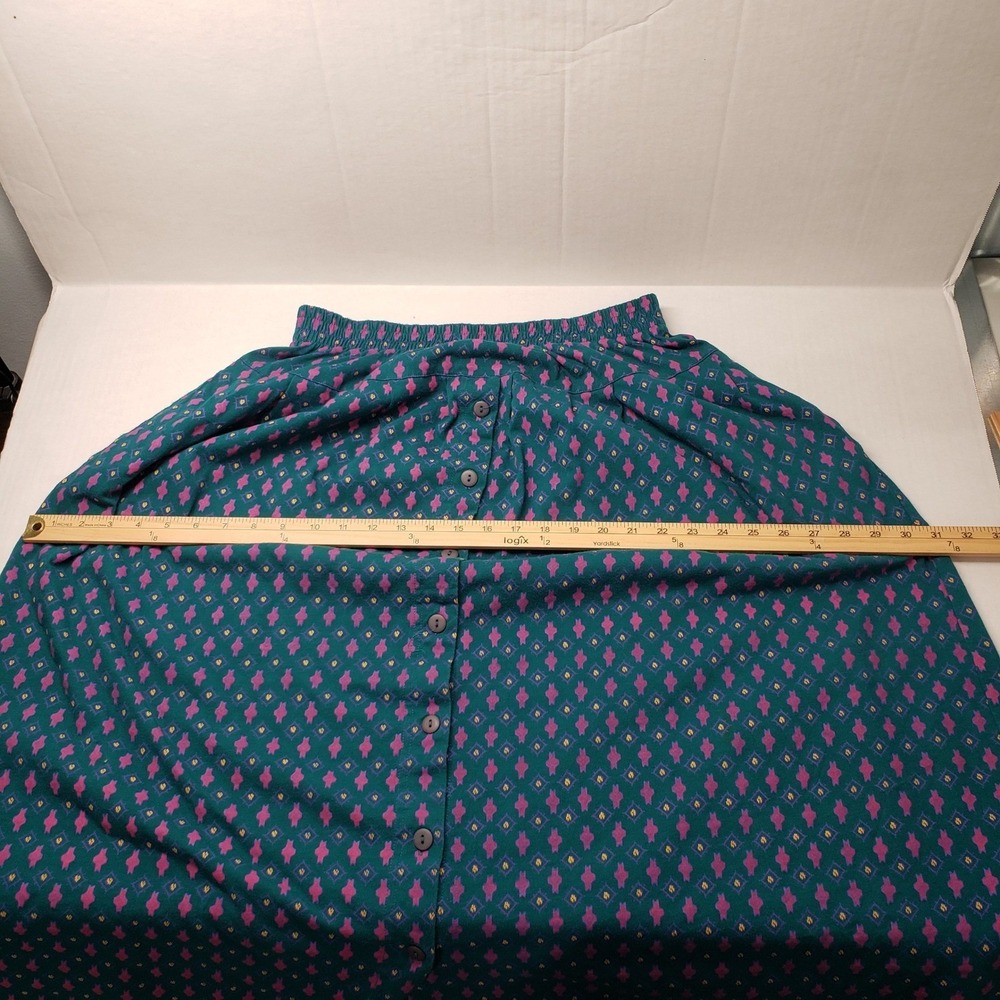 Vintage Izod 3pc Skirt Set XL Teal Pink Cardigan Henley Midi Skirt Stripe Modest - Picture 16 of 16